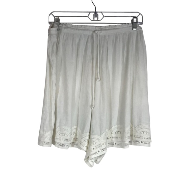 aerie Pants - AERIE - WOMEN'S‎ LARGE - WHITE DRAWSTRING WAIST LACE DETAIL SLEEPWEAR SHORTS